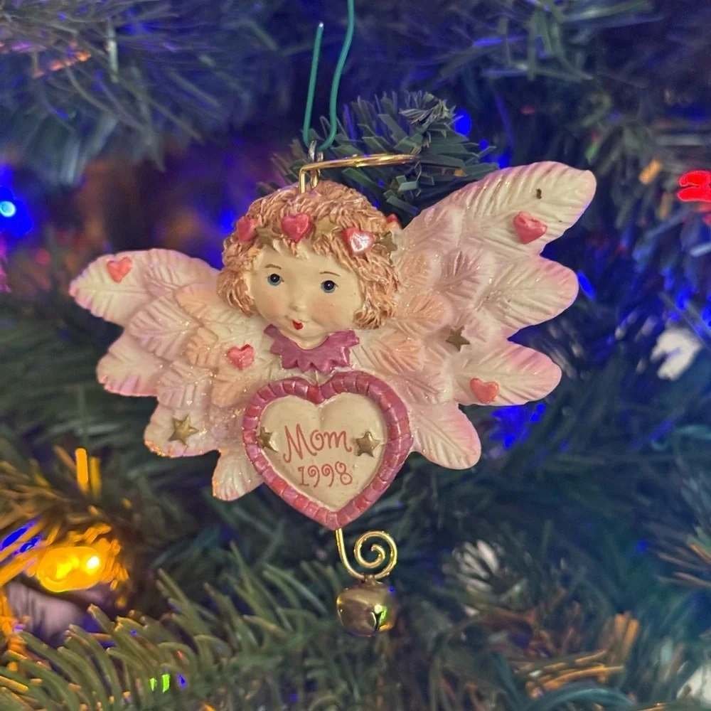 Vintage 1998 Pink Angel Ornament with Heart Design